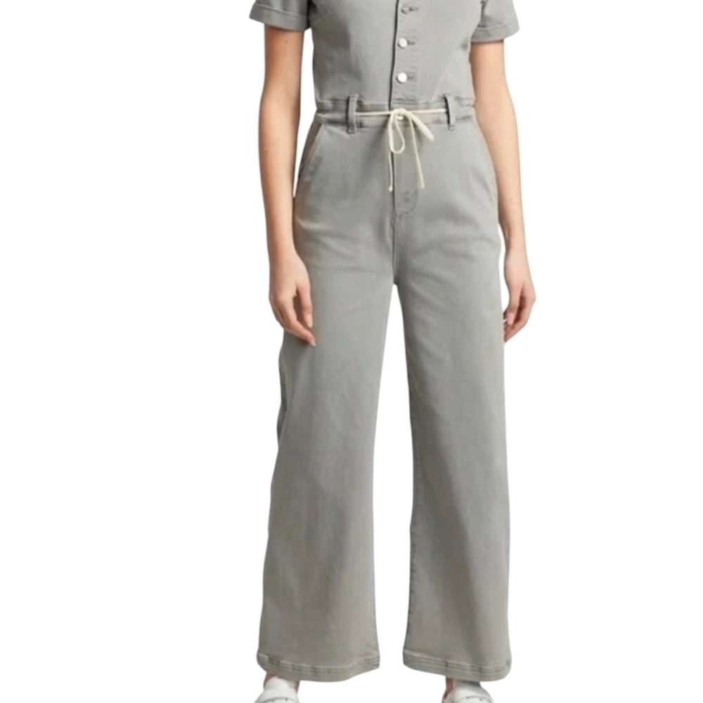 Paige Carly Grey Button-Up Utility Jumpsuit wide leg size 4